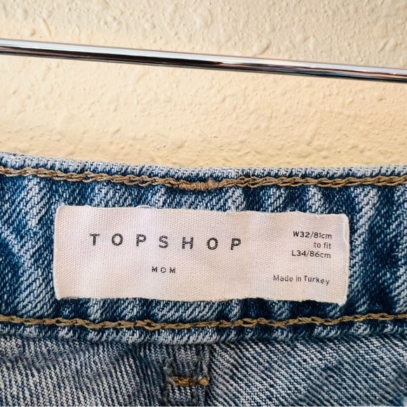 Topshop Mom Jean Blue Wash Distressed Back Pockets W32 / L34 - Picture 4 of 10